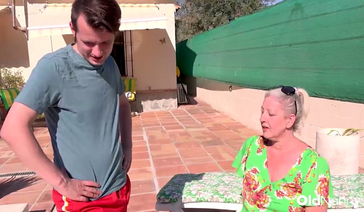 horny stud fucks mature granny by the pool  ?
