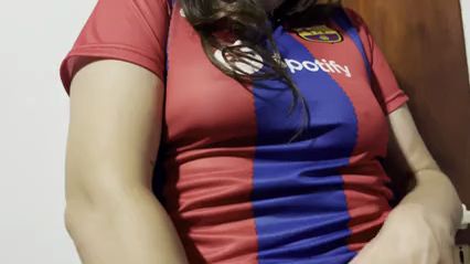 Delicious striptease by a football fan, great tits before the game