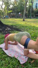 Tight leggings workout in the grass