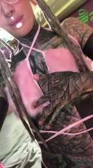 Glasses & Fur Lingerie Tattooed Cutie Creams on Her Dildo