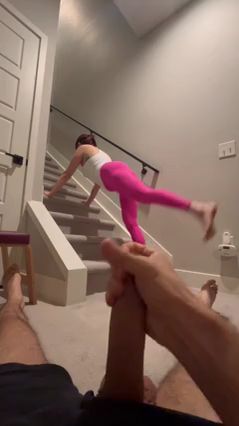 Jerking him off while he works out on fitness machine
