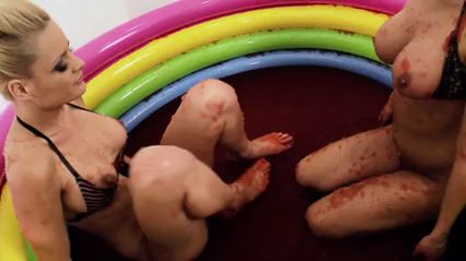 Chloe Conrad And Leila Bee Masturbate In A Pool Of Strawberry Jelly