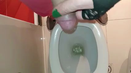 urinating, pissing, behind the scenes, drinking, crossdresser, sissy, femboy with a brunette Latina