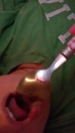 Eating my cum with a spoon