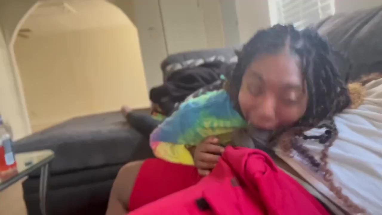 Small petite ebony sucks BBC sneaky blowjob during study time slurp slurp