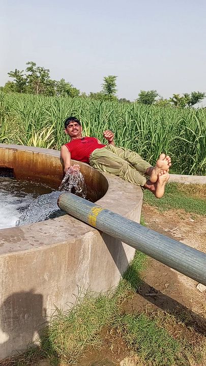 Desi Boy Enjoys Refreshing Tubewell Bath Outdoor