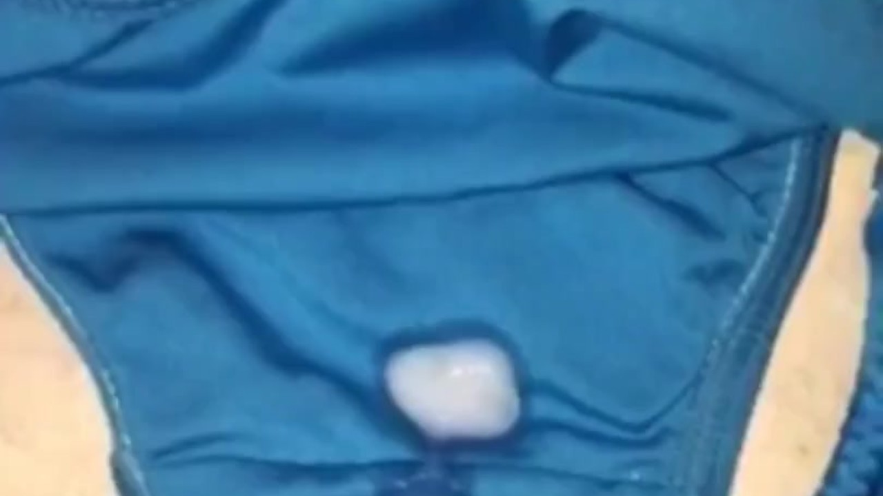 Quick little jerk off session led to me cumming on my wifes bikini bottoms & licking up my Cumshot 