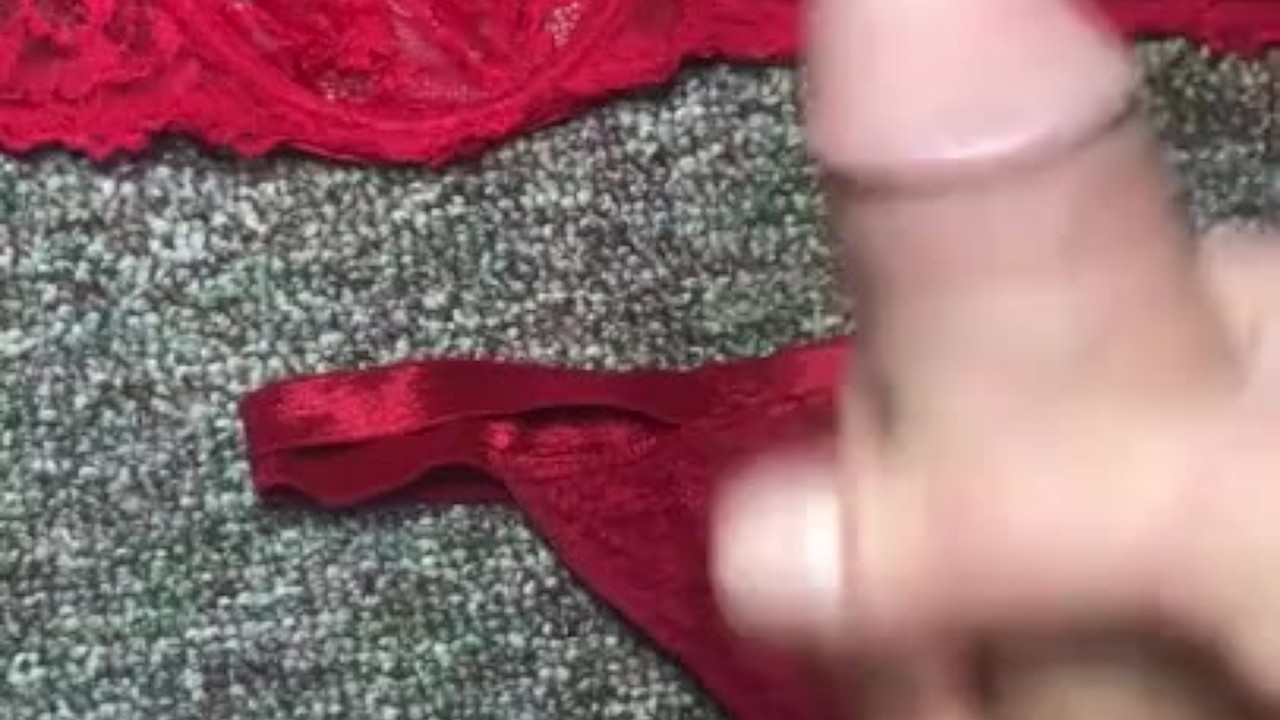 Stroking my big dick to my wife’s bra and panties