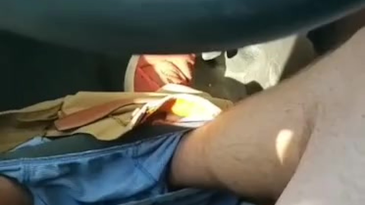 Cumshot at a stop sign while driving 